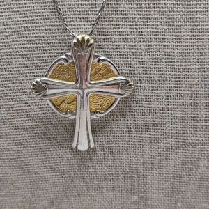 Sterling Silver Cross Footprints Poem Necklace.   Vintage 80s.  P1